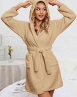 Bademantel Mit Kapuze Damen in Khaki