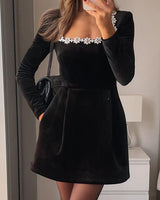 Barbara | Damen Samtkleid Mini Elegant Feminin Abend in Schwarz
