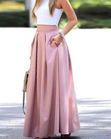 Marre | Damen Hoher Taille Plisseerock | Maxi in Rosa