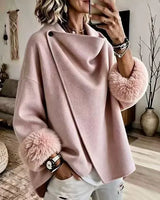 Mikila – Asymmetrische Jacke Aus Wollmischung Mit Kunstfellbesatz in Rosa