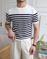 Gestreiftes Herren-T-Shirt im klassischen Stil - Mateo in Weiß