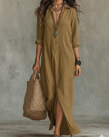 Blythe - Luftiges Leinen-Maxikleid in Khaki