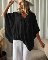 Winnie - Bluse Im Bohemian Stil Mit Weiten Ärmeln in Schwarz