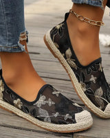 Nyssa | Lässige Espadrilles Spitze Mesh Slip-On flach in Schwarz