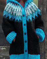 Gulnur - Eleganter Winter Pullover Mit Kapuze Und Langen Ärmeln in Blau