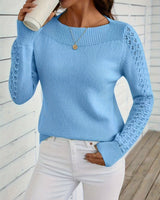 Pauliina - Lässiger Langarm Pullover Mit Lochmuster in Himmelblau
