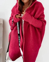 Beate | Damen Strickjacke mit Kapuze, Oversized Cardigan mit Weitem Schnitt in Rot