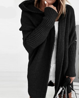 Beate | Damen Strickjacke mit Kapuze, Oversized Cardigan mit Weitem Schnitt in Schwarz