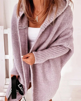 Beate | Damen Strickjacke mit Kapuze, Oversized Cardigan mit Weitem Schnitt in Violett