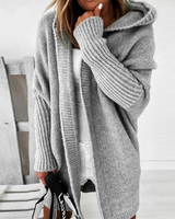 Beate | Damen Strickjacke mit Kapuze, Oversized Cardigan mit Weitem Schnitt in Grau