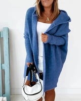Beate | Damen Strickjacke mit Kapuze, Oversized Cardigan mit Weitem Schnitt in Blau