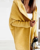 Beate | Damen Strickjacke mit Kapuze, Oversized Cardigan mit Weitem Schnitt in Gelb