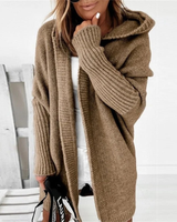 Beate | Damen Strickjacke mit Kapuze, Oversized Cardigan mit Weitem Schnitt in Khaki