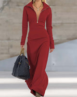 Beatrice | Damen Rosa Kapuzen Maxikleid Langarm in Rot