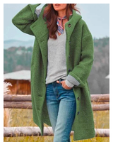 Beatrix | Damen Lange Fleece Winterjacke mit Kapuze und Knöpfen in Dunkelgrün