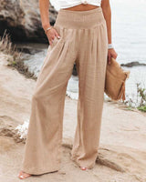 Susan Weite Strandhose mit elastischem Bund – Fließend & Bequem in Beige
