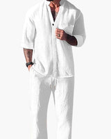 Benedikt | Herren Langarm Shirt Hose Set in Weiß