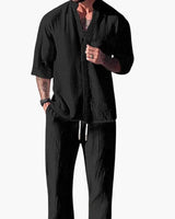 Benedikt | Herren Langarm Shirt Hose Set in Schwarz