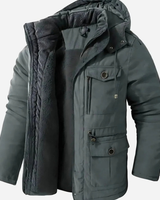 Benedikt | Herren Winterjacke mit Kapuze, Fleece und Windschutz in Grau