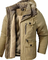 Benedikt | Herren Winterjacke mit Kapuze, Fleece und Windschutz in Khaki