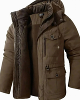 Benedikt | Herren Winterjacke mit Kapuze, Fleece und Windschutz in Braun