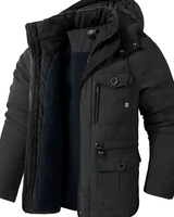 Benedikt | Herren Winterjacke mit Kapuze, Fleece und Windschutz in Schwarz