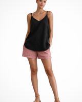Benedikte | Damen V-Ausschnitt Spaghettiträger Top in Schwarz