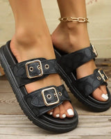 Bequeme Damen Sandalen Mit Schnallen in Schwarz