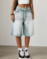 Bermuda Jeans Shorts Damen High Waist in Hellblau