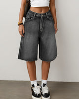 Bermuda Jeans Shorts Damen High Waist in Grau