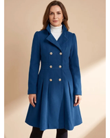 Bernadette | Damen Winterjacke mit Taillengürtel, Knöpfen und Reverskragen in Dunkelblau