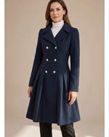 Bernadette | Damen Winterjacke mit Taillengürtel, Knöpfen und Reverskragen in Schwarz