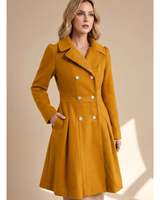 Bernadette | Damen Winterjacke mit Taillengürtel, Knöpfen und Reverskragen in Gelb