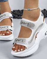 Schicke orthopädische Plattform-Sandalen für Damen, verziert mit Kristallen in Weiß