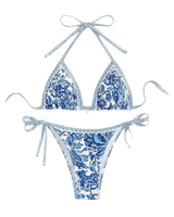 Bikini-Set mit Neckholder und Bindebändern im Print-Design in S
