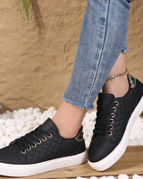 Marion | Damen Freizeit-Sneaker mit Steppung und Schnürung in Schwarz