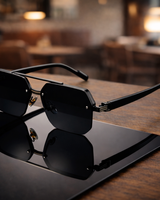 NoirEdge – Klassische Halbrahmen-Sonnenbrille in Schwarz