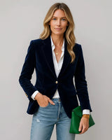 Bettina | Damen Taillierter Samtblazer Ein-Knopf – Samtblazer Tailliert Elegant 2026 in Marineblau
