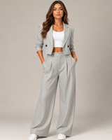 Hosenanzug Damen Nadelstreifen mit Cropped Blazer in Grau