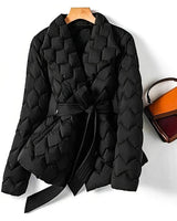 Doris | Damen Gesteppter Gürtel Winter Puffer Mantel in Mitternachtsschwarz