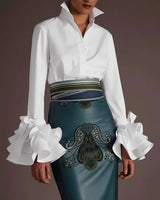 Ursula | Damen Elegante Bluse Volantärmel – Volantärmel Bluse Modern Sommer 2026 in Weiß