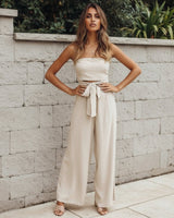 Elizabeth | Trägerlos Weites Bein Zweiteiliges Set in Beige