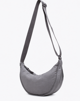 Nylon-Umhängetasche für Damen in Halbmondform mit verstellbarem Riemen – Camille in Grau
