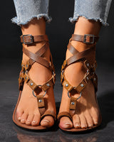 Dabin - Lässige Flache Sandalen Mit Riemen Mit Schnallen in Braun