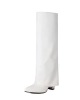 Hohe Damenstiefel mit breitem Schaft und Blockabsatz – Yvette in Weiß