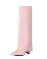 Hohe Damenstiefel mit breitem Schaft und Blockabsatz – Yvette in Rosa