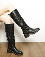 Hohe Biker-Stiefel für Damen mit Schnallen und Plateau – Danica in Schwarz