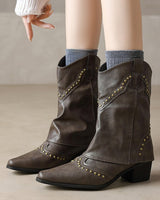 Cowboy-Stiefel für Damen, mittelhoch, mit Nieten und Blockabsatz – Maura in Kaffee