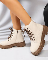 Schnürstiefeletten für Damen mit Track-Sohle und seitlichem Reißverschluss – Kaja in Beige