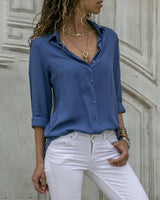Brigitta | Damen Langarm Hemdbluse in Blau